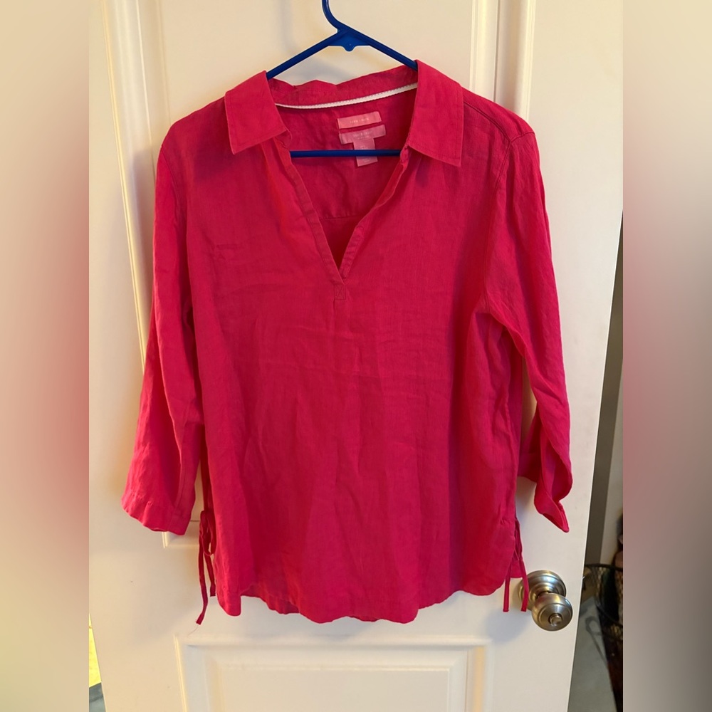 Isaac Mizrahi bright pink linen top